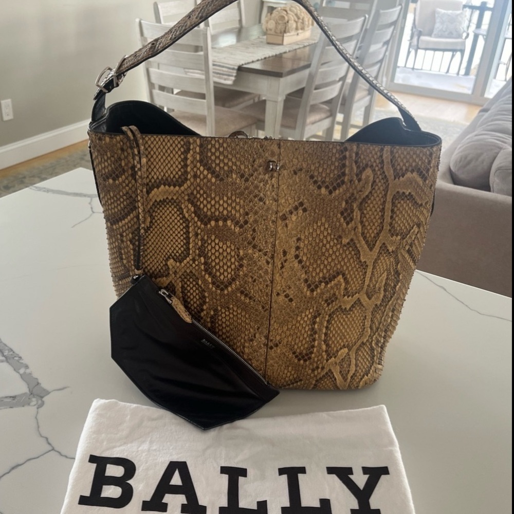 Bally Python Genuine Snakeskin Tote Bag with Leather Pouch Excellent Condition